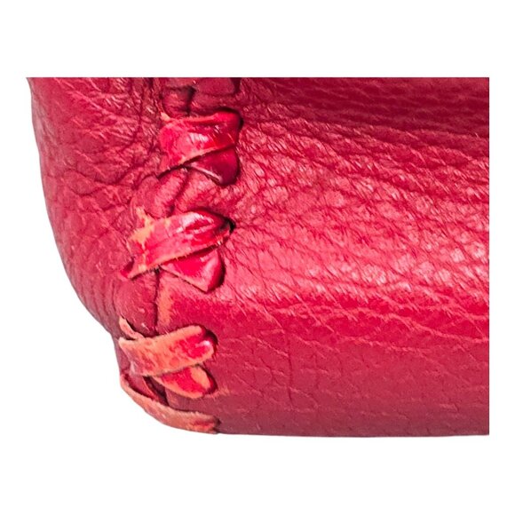 Brighton Dark Red Pebbled Leather Shoulder Handbag Whipstitch Trim Croc Strap - Picture 11 of 16